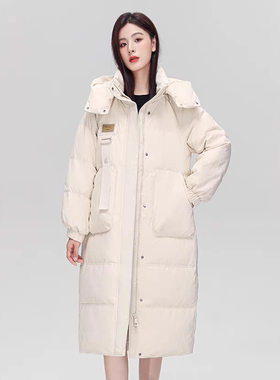 易菲妍女装官方旗舰店正品羽绒服女加厚连帽保暖90白鸭绒大衣2025