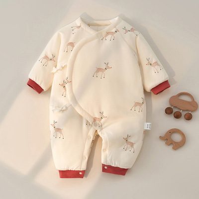 新生婴儿冬季夹棉加厚保暖连体衣