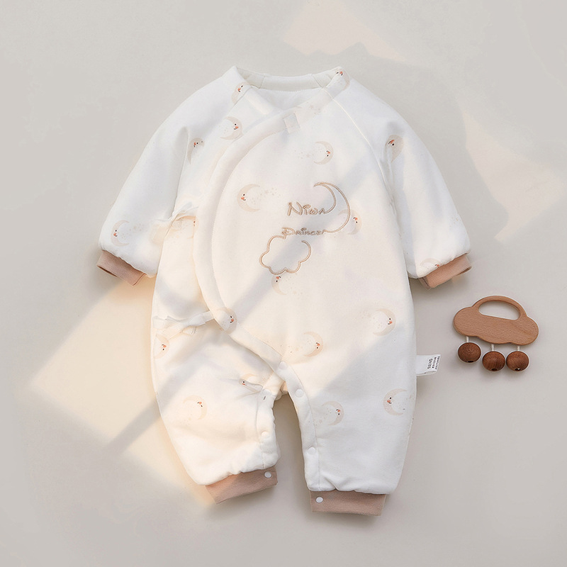 新生婴儿秋冬夹棉加厚保暖连体衣