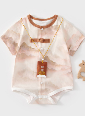 新生婴儿儿衣服夏52码包屁衣蛇宝宝夏季短袖薄款新中式连体衣59cm