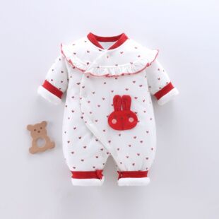 新生婴儿儿衣服秋冬女宝宝初生52码夹棉保暖连体衣外穿冬天出月59