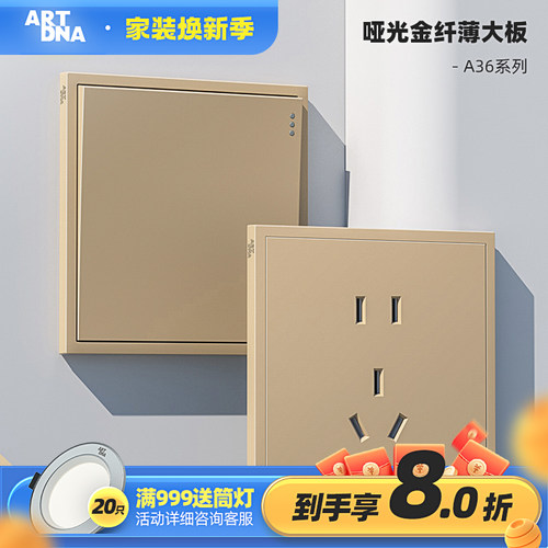 雅点10A金色五孔超薄开关