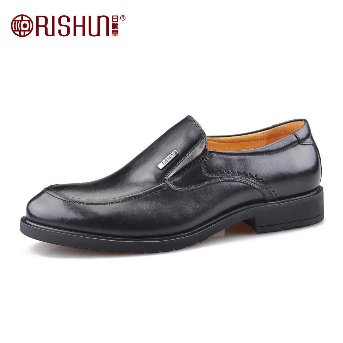 rishun/日顺皇男鞋皮鞋男春季新款真皮套脚商务正装皮鞋 婚鞋男