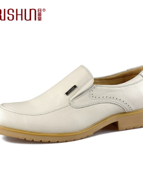 Rishun/日顺皇男鞋白鞋商务办公正装皮鞋白色男士套脚真皮白皮鞋