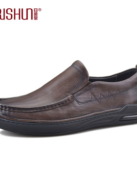 Rishun/日顺皇休闲皮鞋一脚蹬男鞋英伦2024春季透气真皮商务男鞋