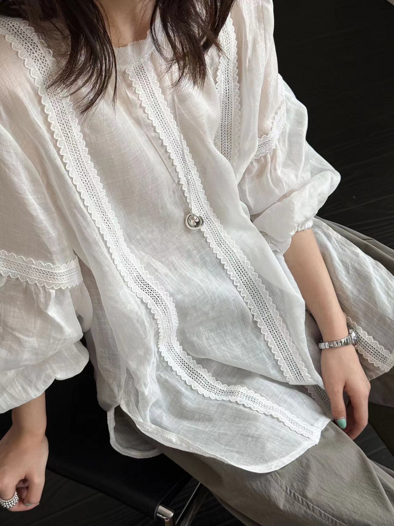夏季新款韩系苎麻镂空衬衫女文艺复古宽松百搭休闲