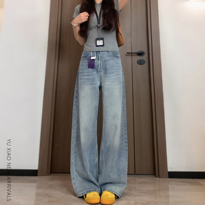 浅色阔腿牛仔裤女夏季新