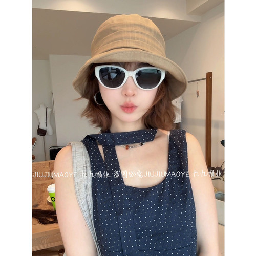 小众褶皱松紧渔夫帽子女百搭显瘦遮阳显脸小气质帽网红盆帽潮帽