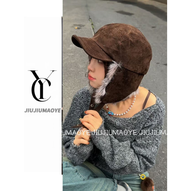 韩版秋冬新款毛毛护耳雷锋帽麂皮绒防风防寒马术帽子女户外保暖