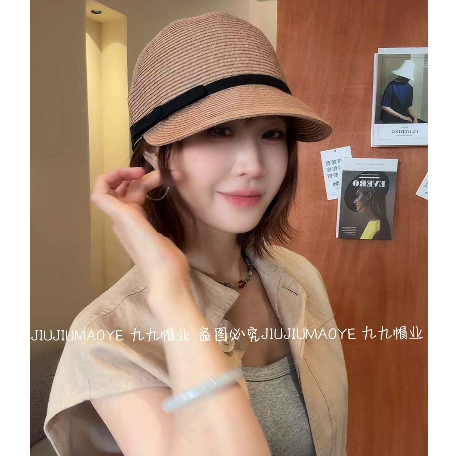 日系简约显脸小马术帽女春夏防晒百搭遮阳鸭舌帽法式草编蝴蝶结
