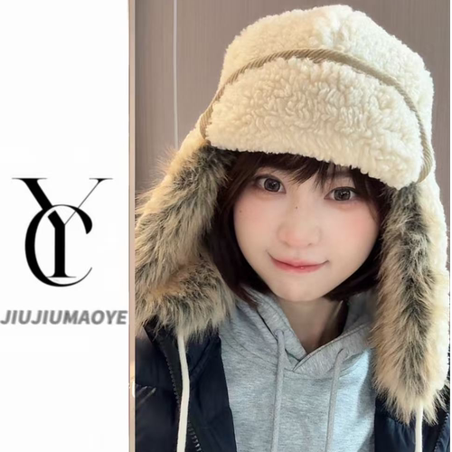 复古羊羔绒雷锋帽子女东北防寒保暖百搭毛绒护耳帽男时尚包头帽