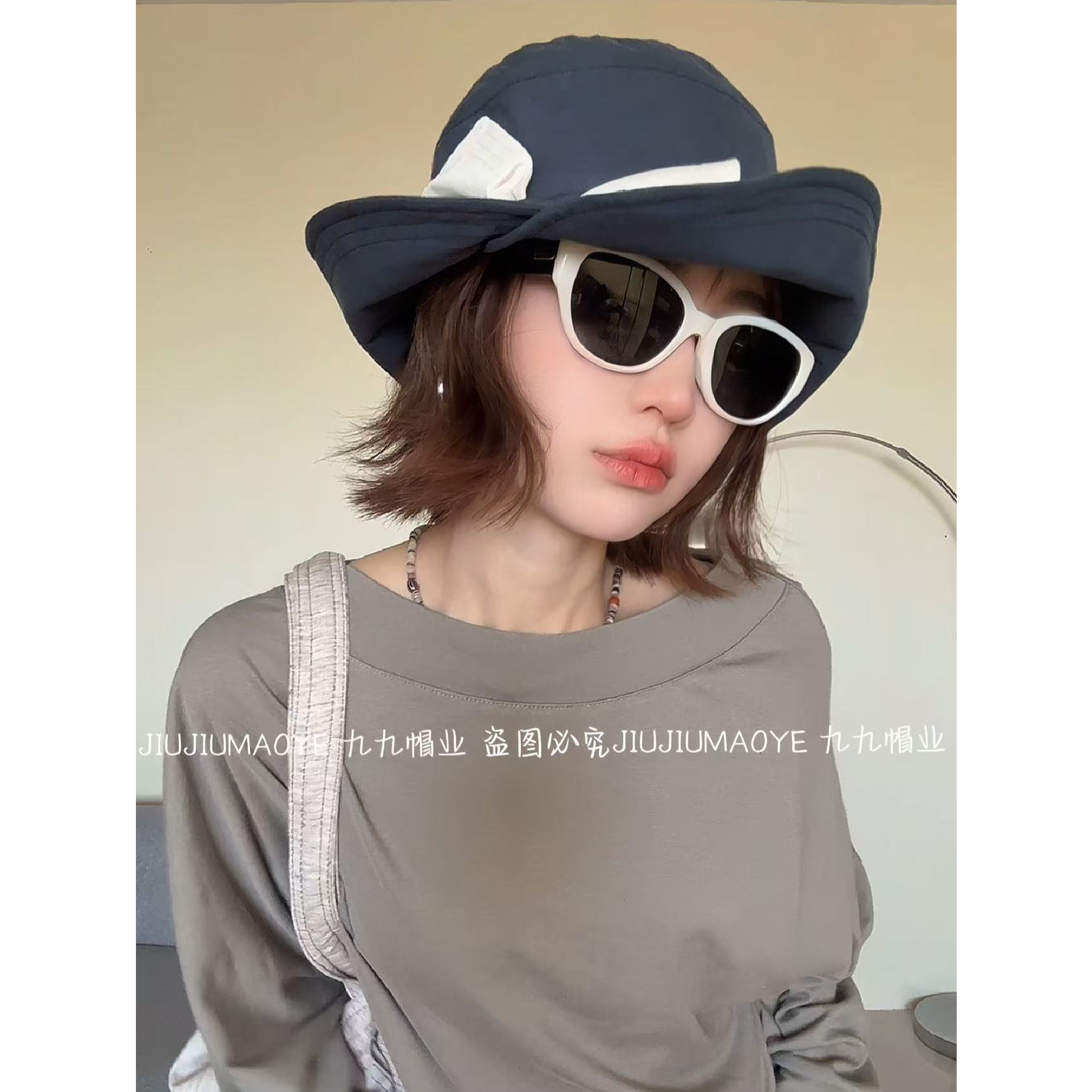 2026年新款日系简约蝴蝶结大檐渔夫帽子女款春夏防晒遮阳帽显脸小