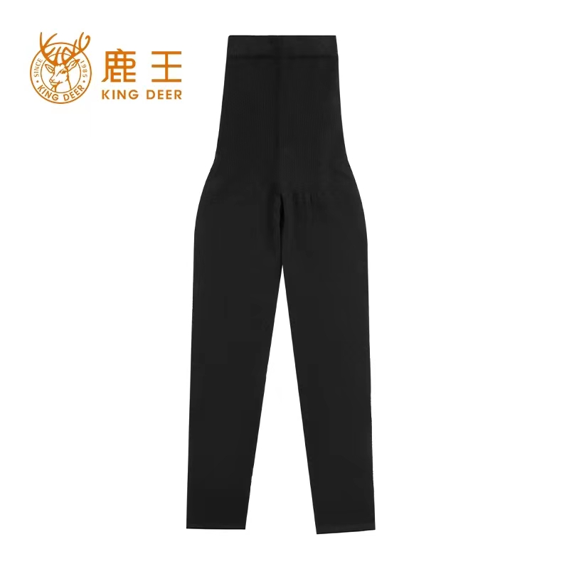 鹿王女式混纺高腰羊毛裤2022年秋冬季简约黑色平脚保暖百搭线裤女