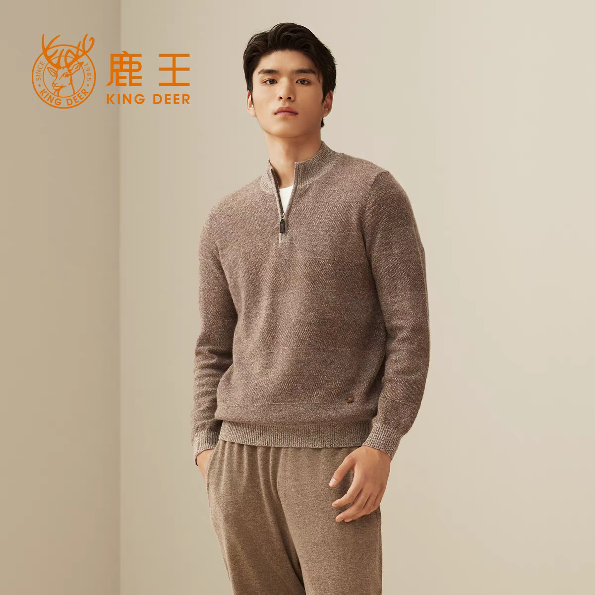 鹿王男士半高领纯山羊绒衫