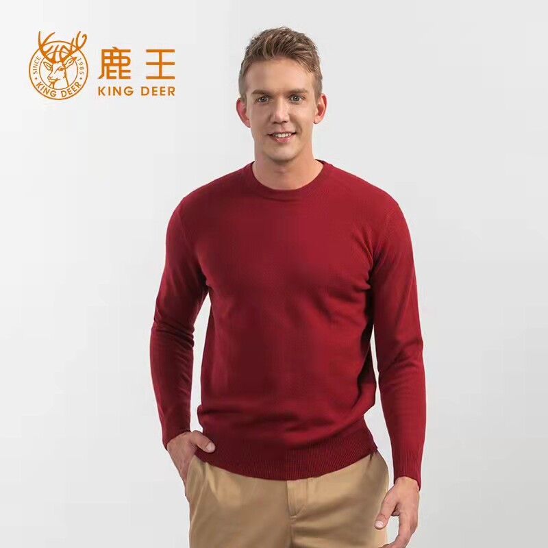 2025鹿王男士柔软山羊绒圆领针织衫套头冬季保暖休闲商务纯色毛衣