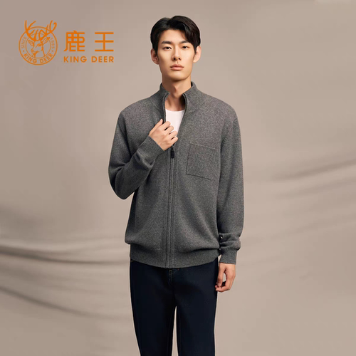 鹿王男半高领纯山羊绒开衫秋冬百搭保暖休闲简约针织打底拉链毛衣