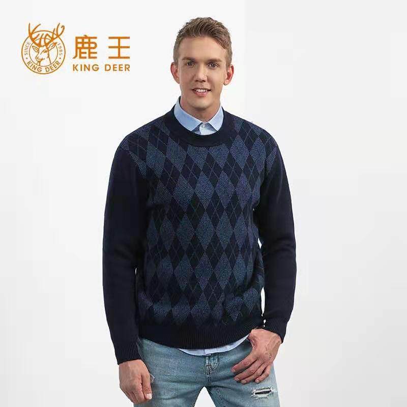 鹿王半高领提花加厚羊绒衫半高领