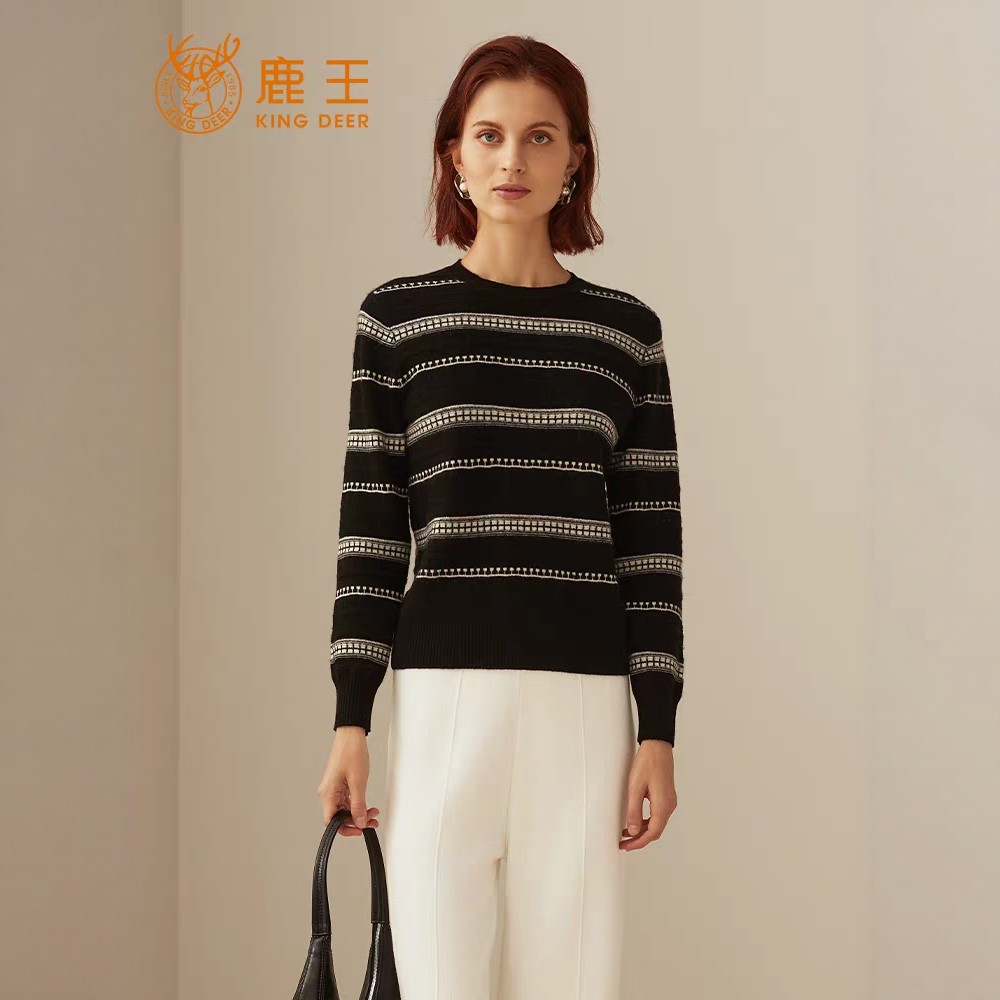 鹿王女士圆领纯山羊绒衫