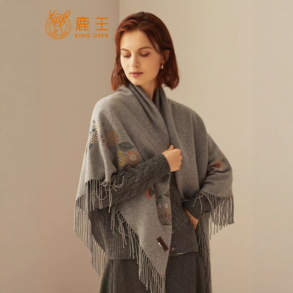鹿王羊绒围巾女秋冬季新款