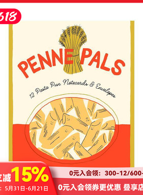 【预售】通心粉的爱：双关语记事卡 Penne Pals: 12 Pasta Pun Notecards & Envelopes 原版卡牌 善本图书