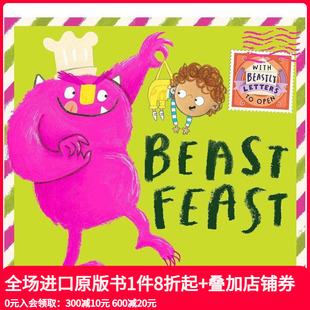 亲子互动 英文原版 Yarlett Emma Feast 趣味翻翻书 儿童故事绘本读物 含翻翻页 绘本 精装 怪兽大餐 9岁 Beast 预售