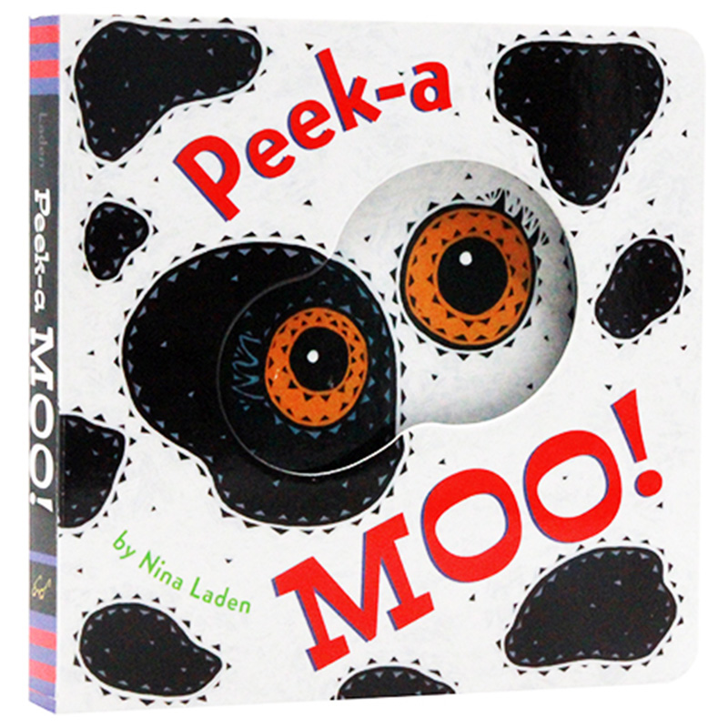 【预售】【Peek-a】Moo!猜猜我是谁系列书儿童玩具书躲猫猫：哞！动物园游戏洞洞书纸板书英文原版图书籍 Nina Laden绘本