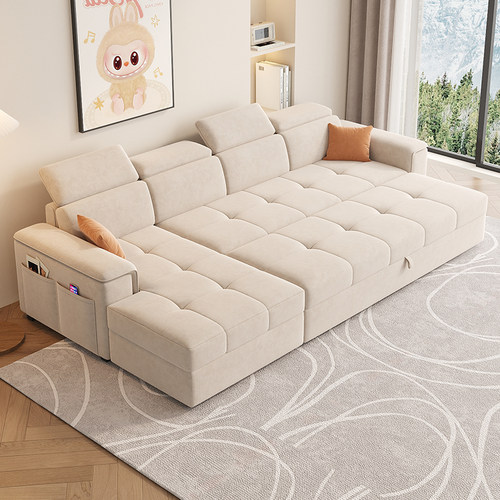 晨耐磨砂绒奶油风简约折叠沙发床
