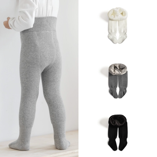 新款秋冬加厚加绒儿童连裤袜精梳棉女童纯色光板连脚裤宝宝打底裤