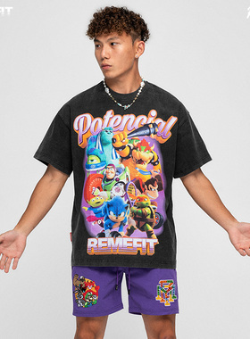 REMEFIT 6.1限定“潜力”肌肉卡通人物重磅水洗短袖