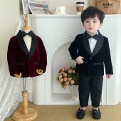 男童西装 外套儿童上衣宝宝生日西服中大童表演走秀英伦花童礼服