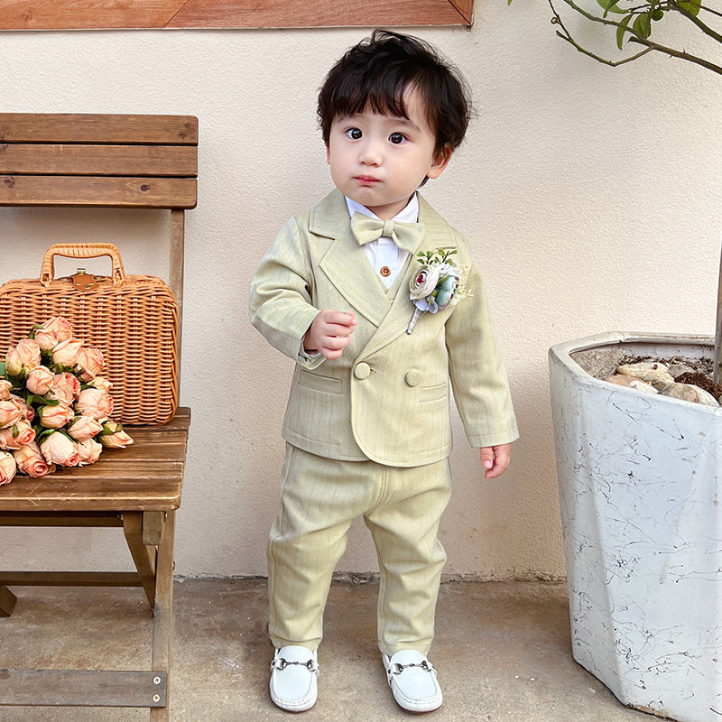 男童周岁礼服男宝宝生日宴会花童小西服英伦风洋气西装套装艺术照