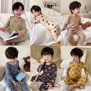 男童秋衣秋裤纯棉羊毛拉架儿童保暖内衣套装秋冬家居服女宝宝睡衣