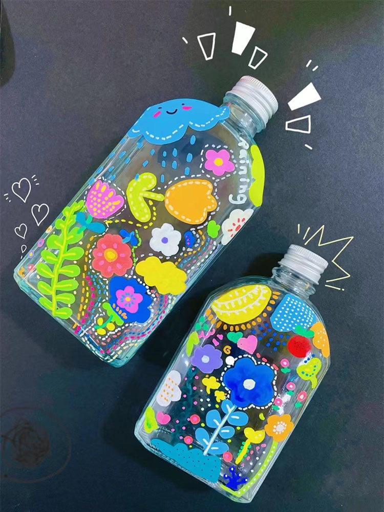 玻璃瓶儿童diy手绘画瓶子彩绘涂鸦幸运星瓶子丙烯创意画画花瓶子