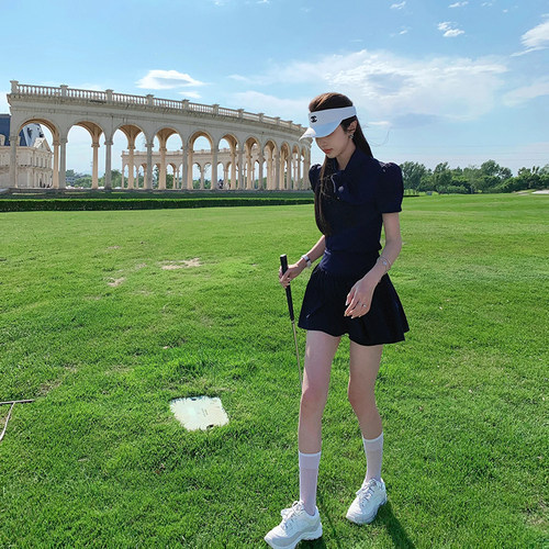 夏季高尔夫女套装时尚修身显瘦上衣韩版golf弹力运动短裙裤网红款