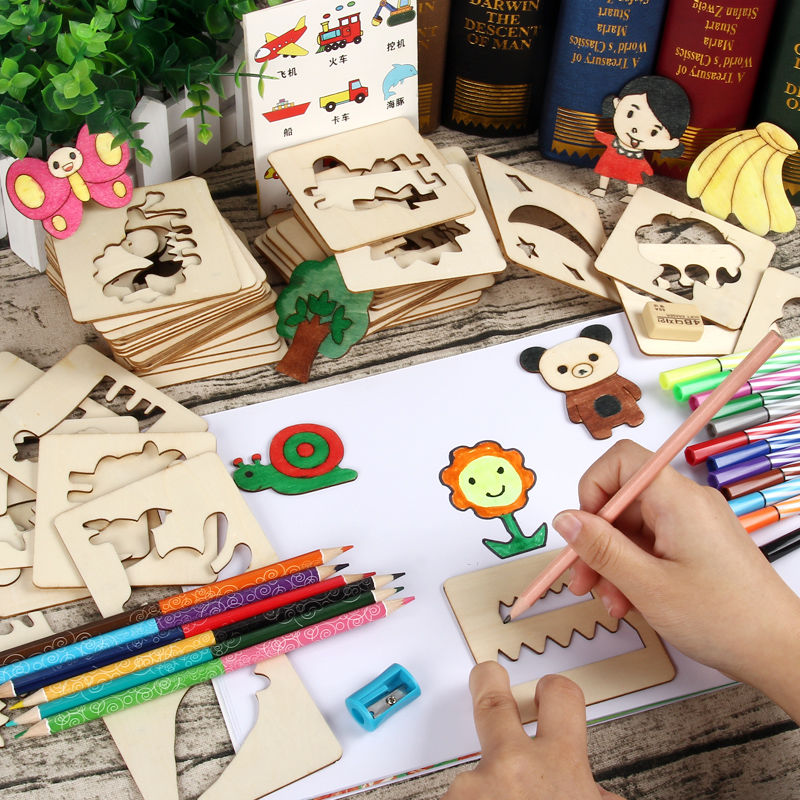 画画工具套装幼儿园小学生初学涂鸦绘画模板男孩女孩儿童益智玩具