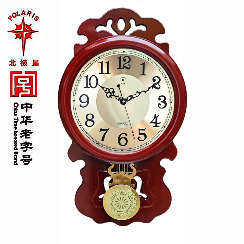 北极星敲点挂钟静音简约木质大摆钟复古时尚田园创意客厅报时钟表