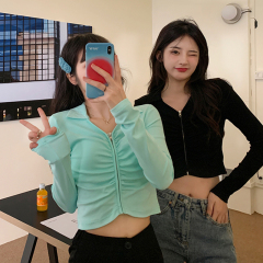 Real shot short V-Neck long sleeve T-shirt thin cardigan