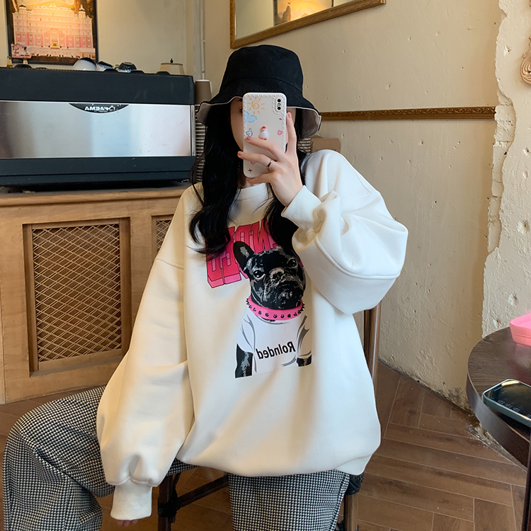 Real time cartoon printed round neck long sleeve sweater