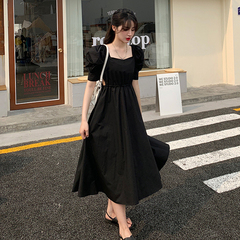 Real time bubble sleeve square collar dress