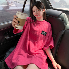 Real time waffle round neck Short Sleeve Plaid T-shirt