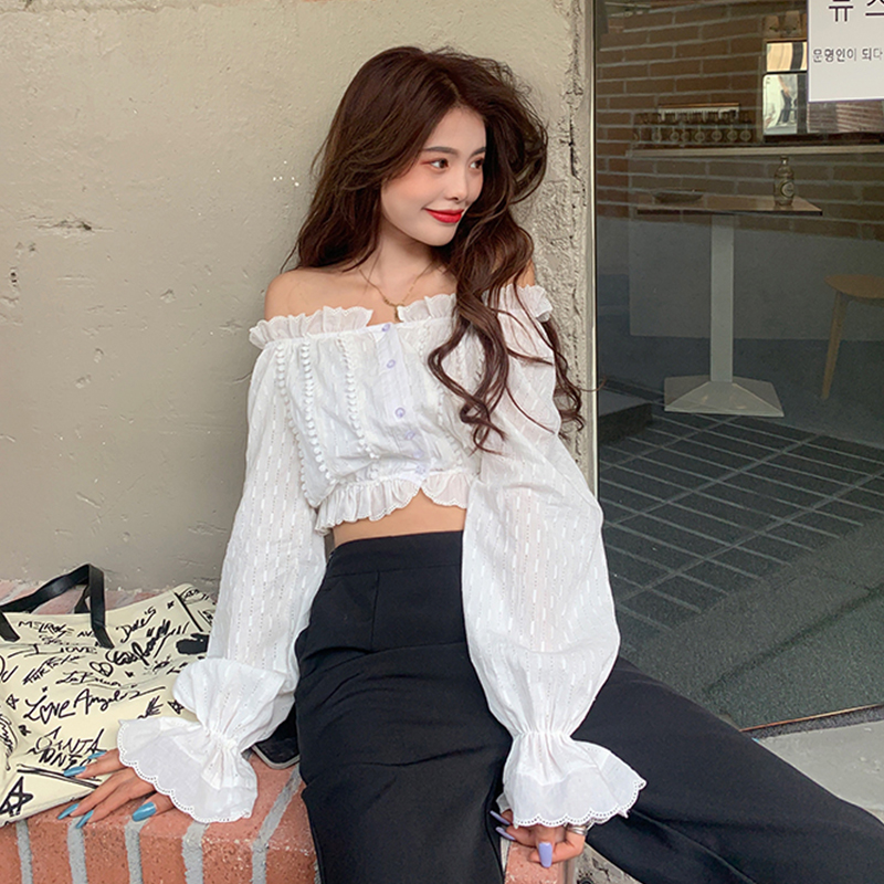 Two piece black casual pants with wooden ear edge and one shoulder shirt