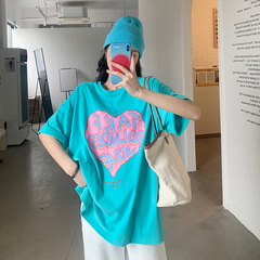 實拍 藍字母愛心短袖T恤