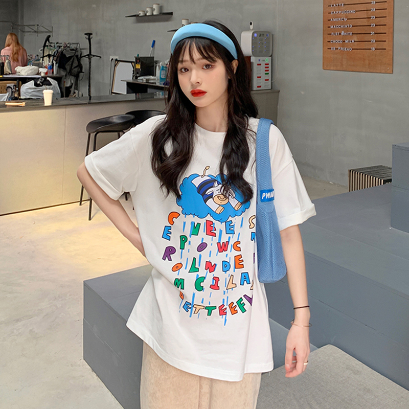 Real cute cartoon cow letter short sleeve T-shirt