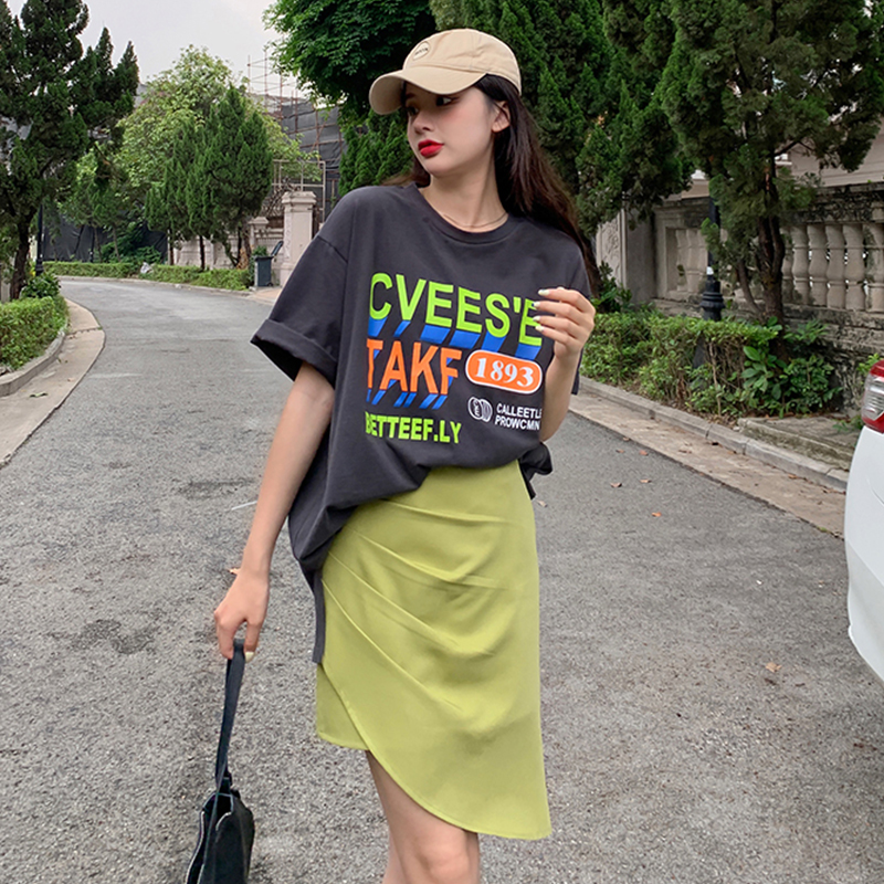 Real shot letter print short sleeve T-shirt irregular suit skirt suit