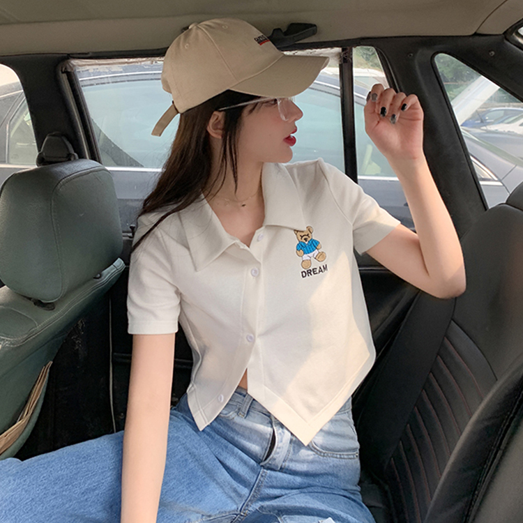 Real shot bear design letter logo polo high waisted jacket