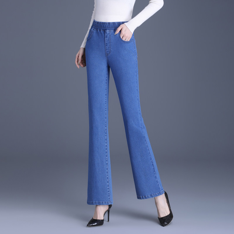 高腰松紧腰八分九分微喇牛仔裤2026春季新款中年妈妈通勤休闲微喇