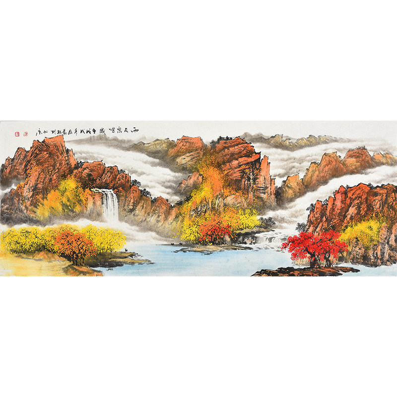 纯手绘国画山水画《雨后泉鸣》聚宝盆招财流水生财客厅办公室挂画