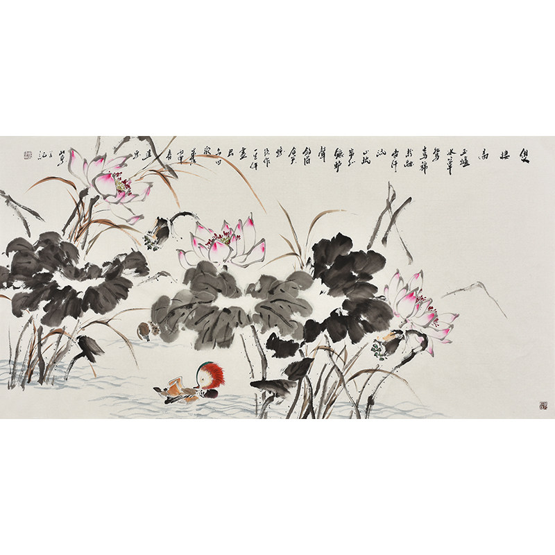 当代水墨画名家郑建东写意花鸟画《双棲图》纯手绘国画真迹