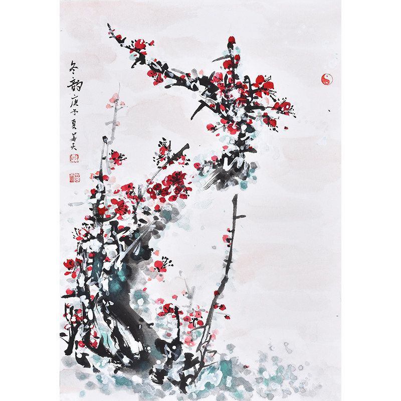 天津美院青年实力画家手绘真迹国画花鸟画梅花红梅报春图手绘真迹
