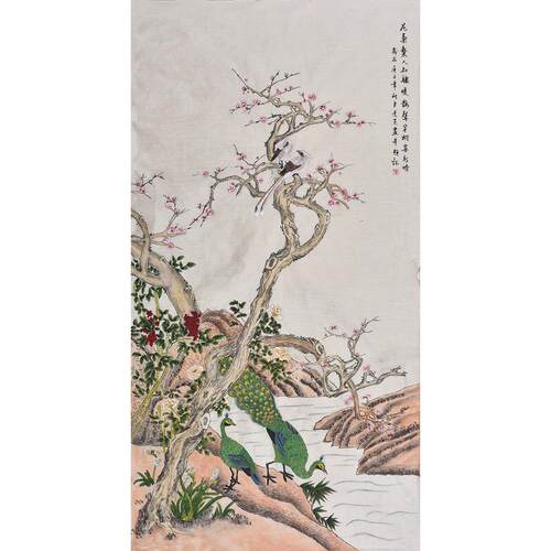 名家手绘工笔花鸟画孔雀《声穿树喜新晴》新中式装饰画吉利吉祥图